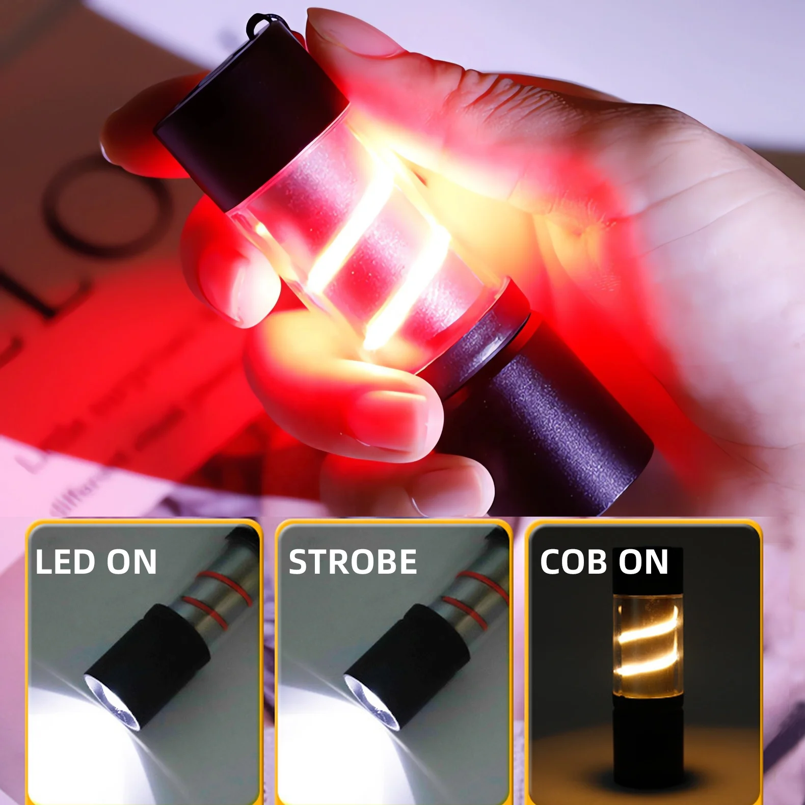 Rechargeable COB Led Flashlight 3 Light Modes Waterproof Flashlight Hiking Camping Emergencies