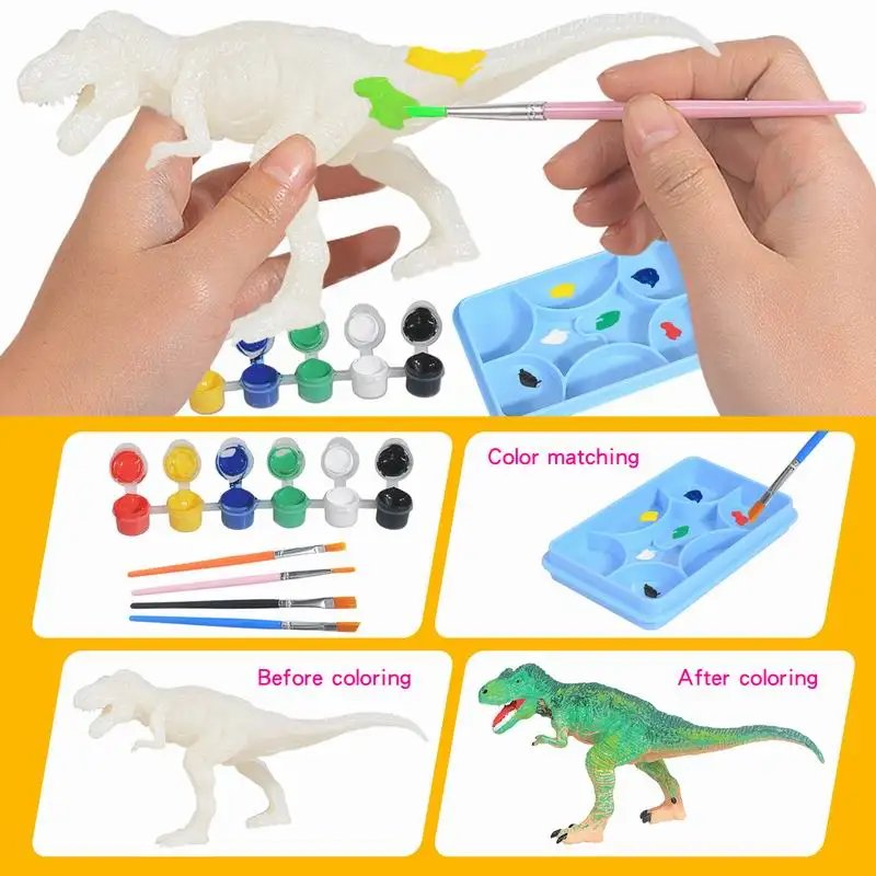 44 Pcs Diy Coloring 3D Dinosaur Painting Model Toys Set Education Diy Arts Hand Crafts Painting Dinosaur Set With Play Mat