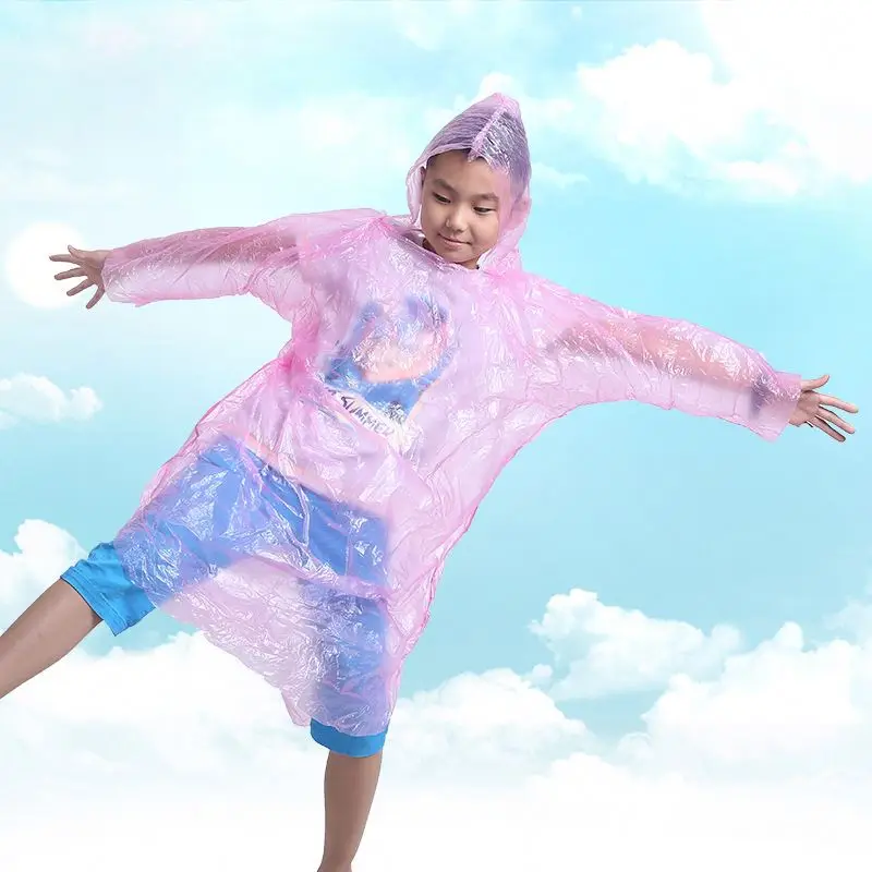 66 439 Kids Transparent Hooded pullover Raincoat Outdoor Hiking Poncho Children PE Disposable Raincoat