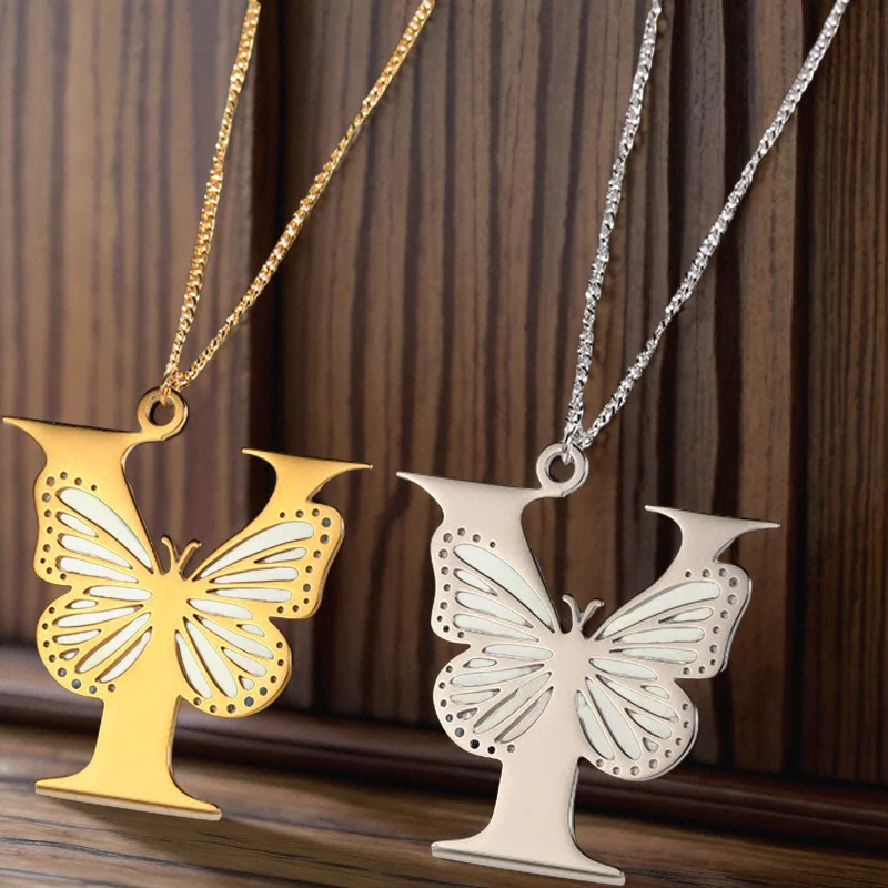 Custom Exquisite Stainless Steel Letter K and Hollow Out Butterfly Necklace Jewelry Lovely Birthday Gifts for Women Friends