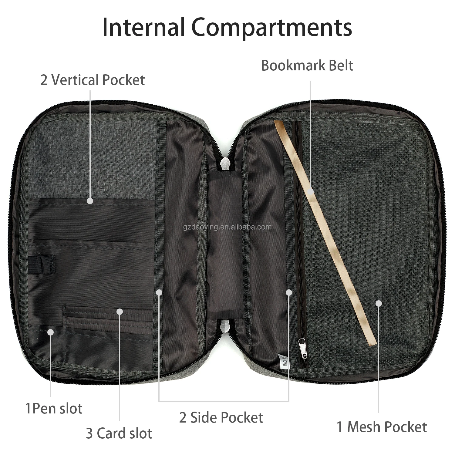 Bible Cover Carrying Book Case Church Bag Bible Protective with Handle Zipper Front Pocket Inner Mesh Pocket Grey&Black