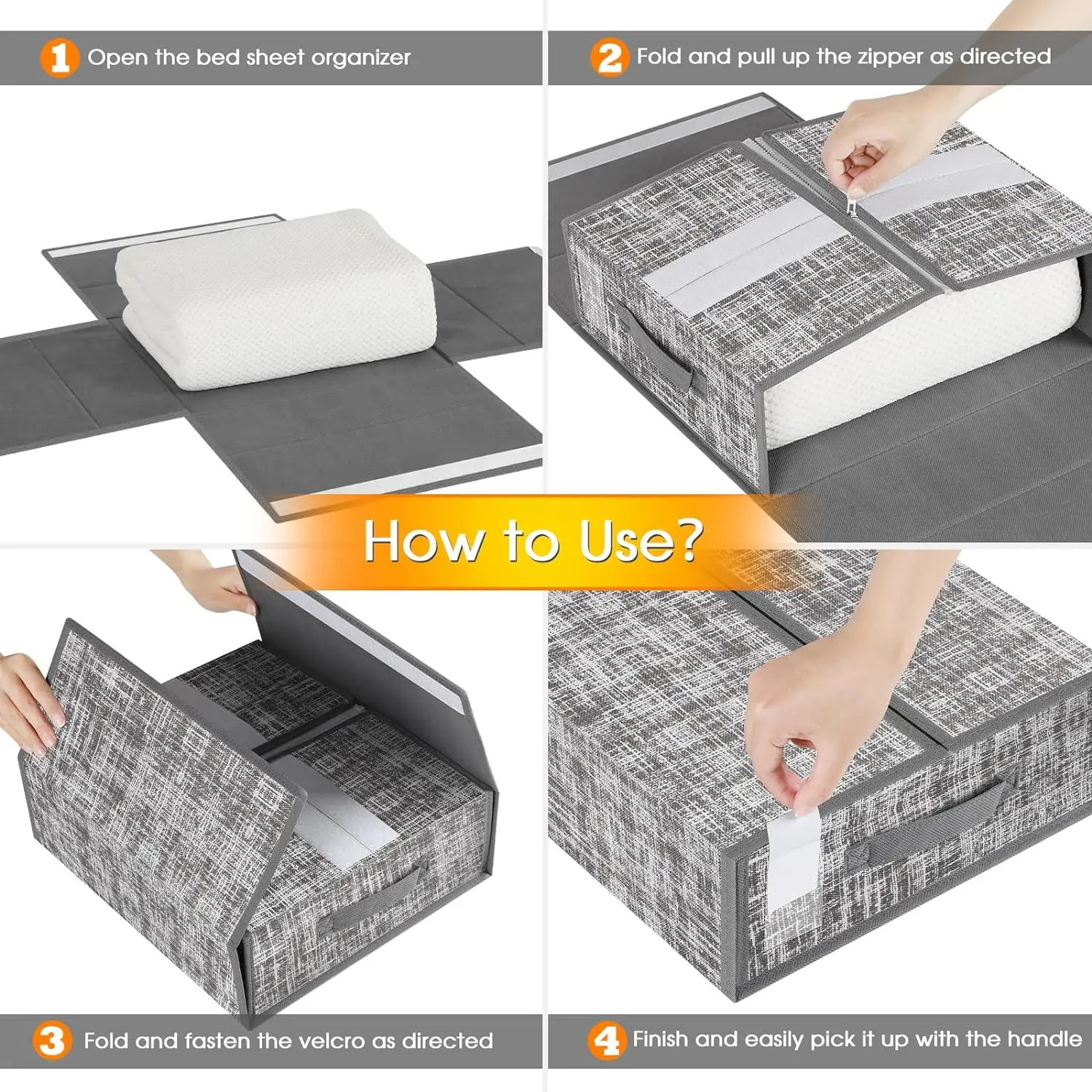 KUYUE Bed Sheet Organizer, Sheet Organizers and Storage, Foldable Sheet Organizer for Linen Closet, Foldable Storage Box