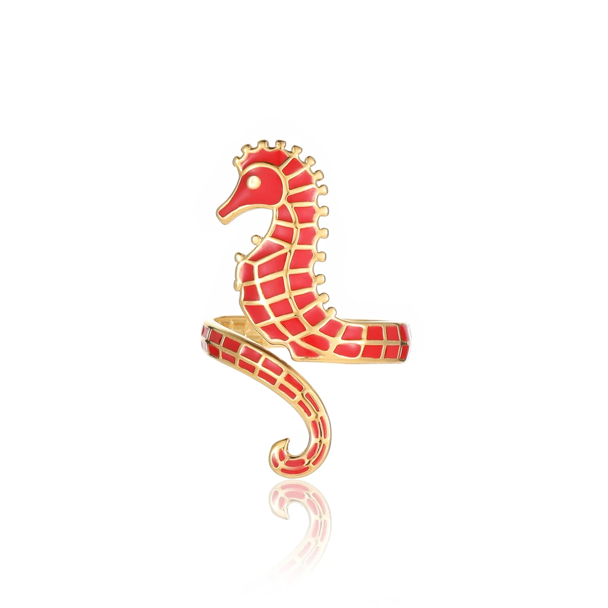 Ocean Series Beach Stainless Steel Summer Breeze Colorful Drip Oil Seahorse Ring INS Small Specialty Jewelry for Women