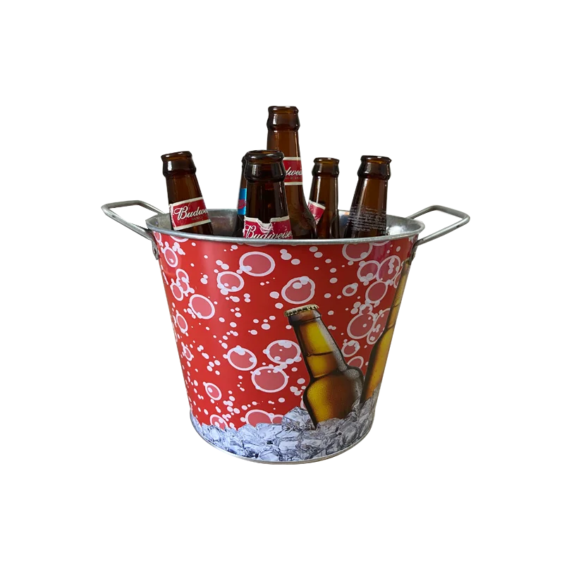 
 Decorative metal beer bucket with two fixed handles  