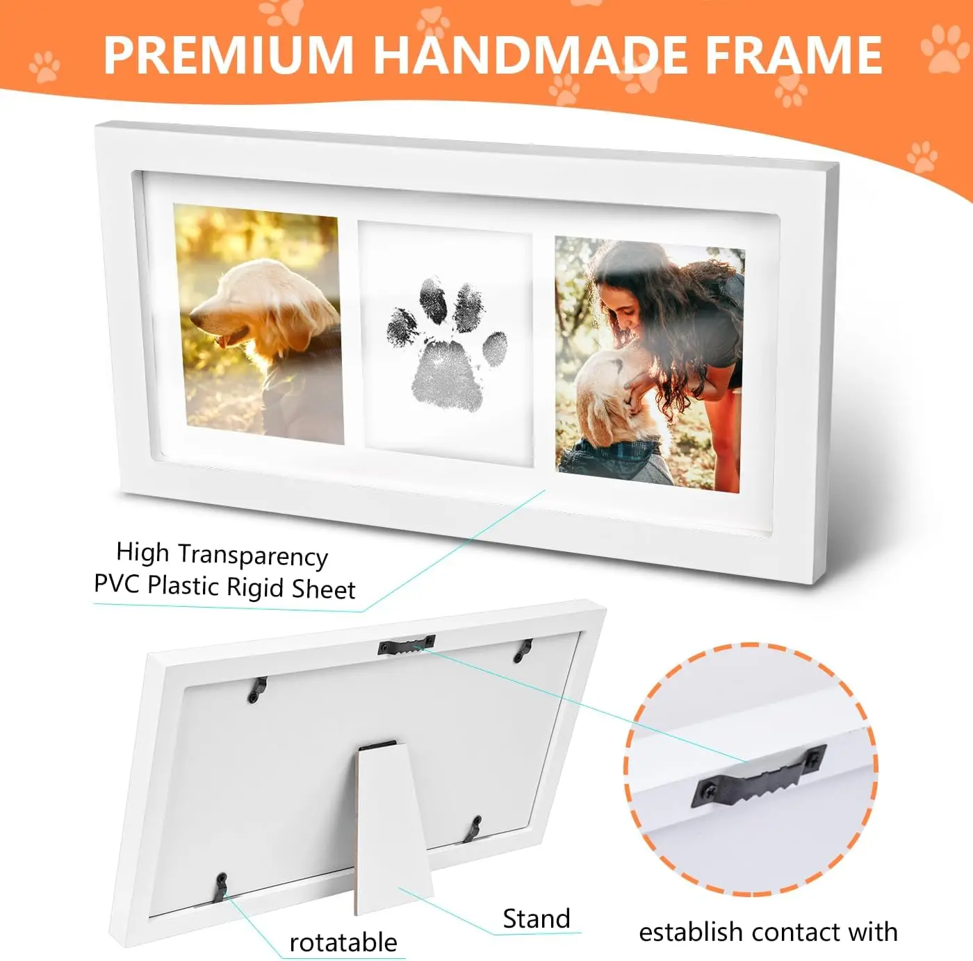 white wood  dog picture frame paw print kit clay pet memorial gift for dog lovers