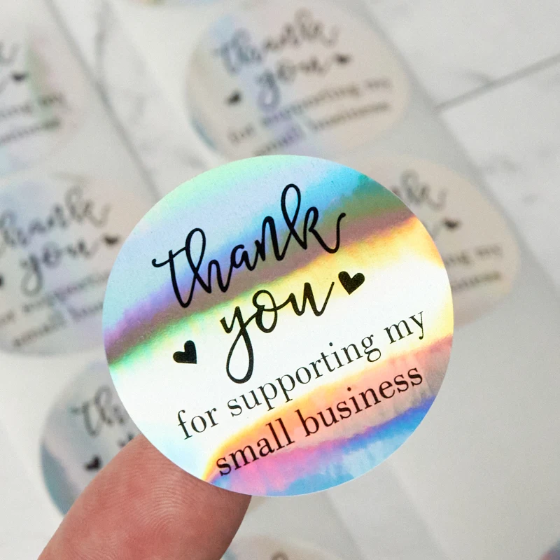 custom holographic 500 pcs thank you stickers packaging label thank you order stickers for supporting my small business