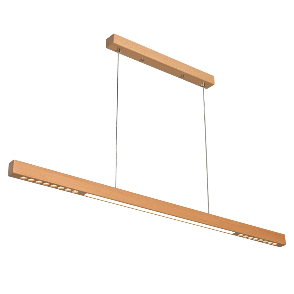 Minimalist Wooden LED Pendant Light Linear Kitchen Island Lights Indoor Wood Hanging Light Lamp for Bedroom Restaurant Office