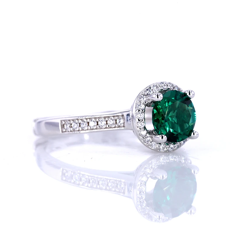 starsgem sterling silver rings 6.5mm round shape lab grown emerald silver plated engagement rings