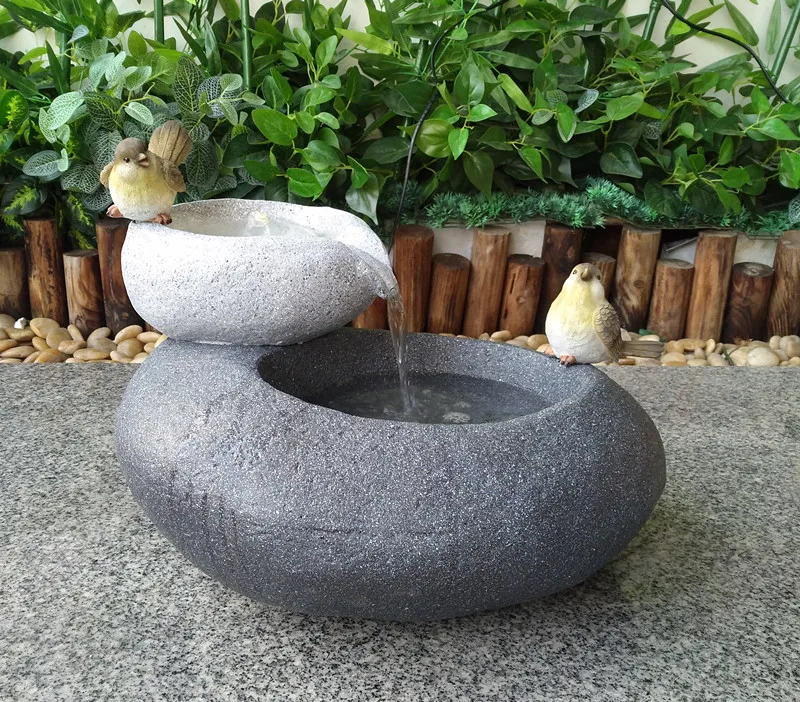 Fiber stone Outdoor Water Fountain with Led Light for Garden Decoration