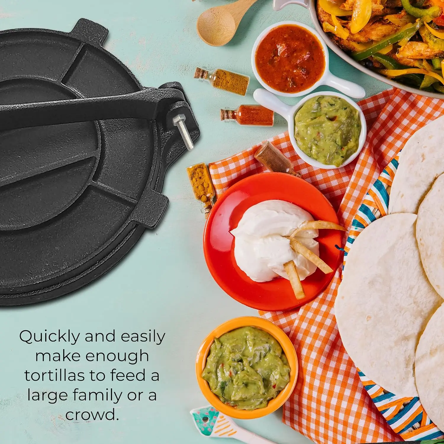 Kitchen Heavy Duty Manual Corn Flour Press Pre-seasoned Cast Iron Taco Tortilla Press