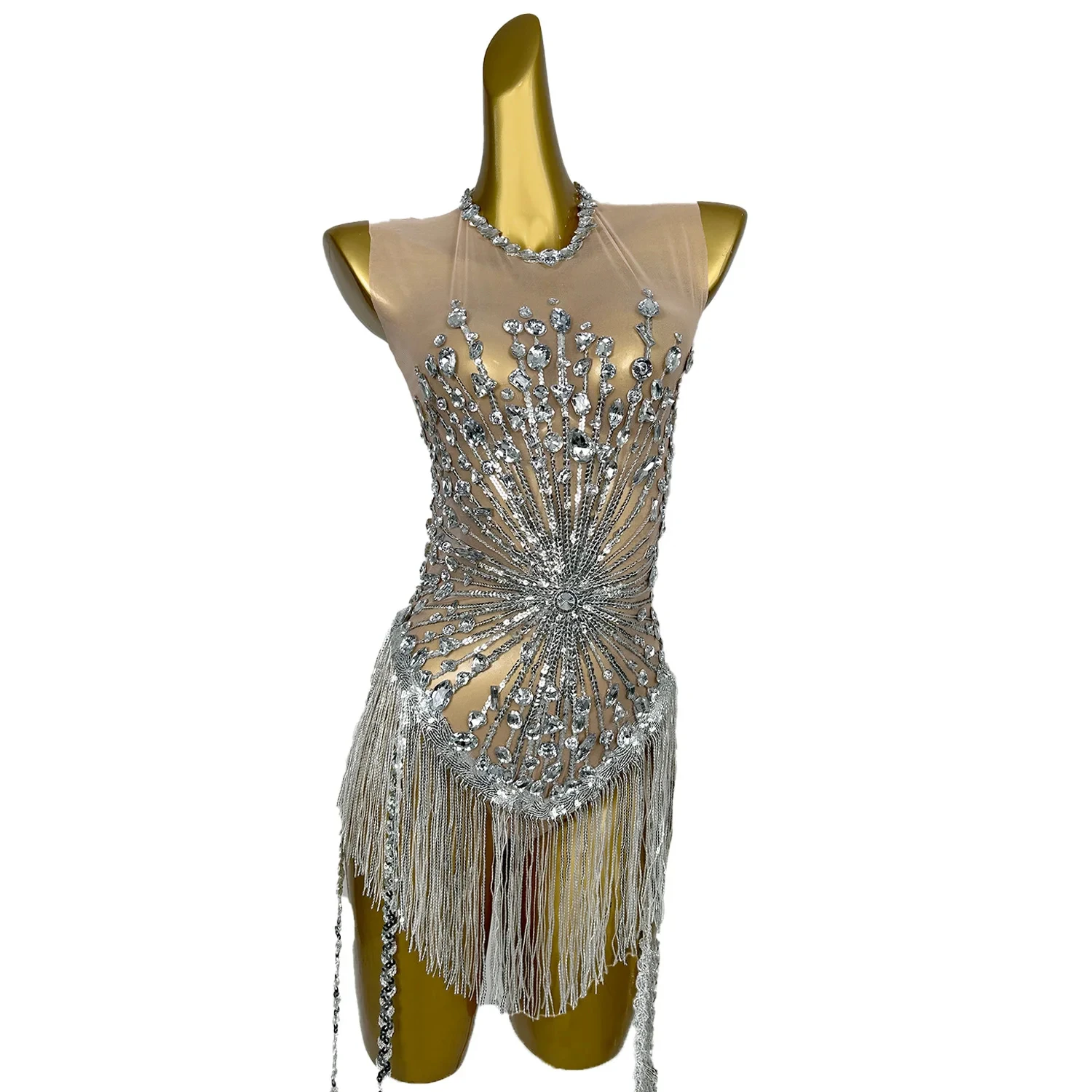 Sexy Sleeveless Sequin Fringes Bodycon Jumpsuit Pole Dance Leotard Festival Clothing Women Rhinestone Stage Performance Bodysuit