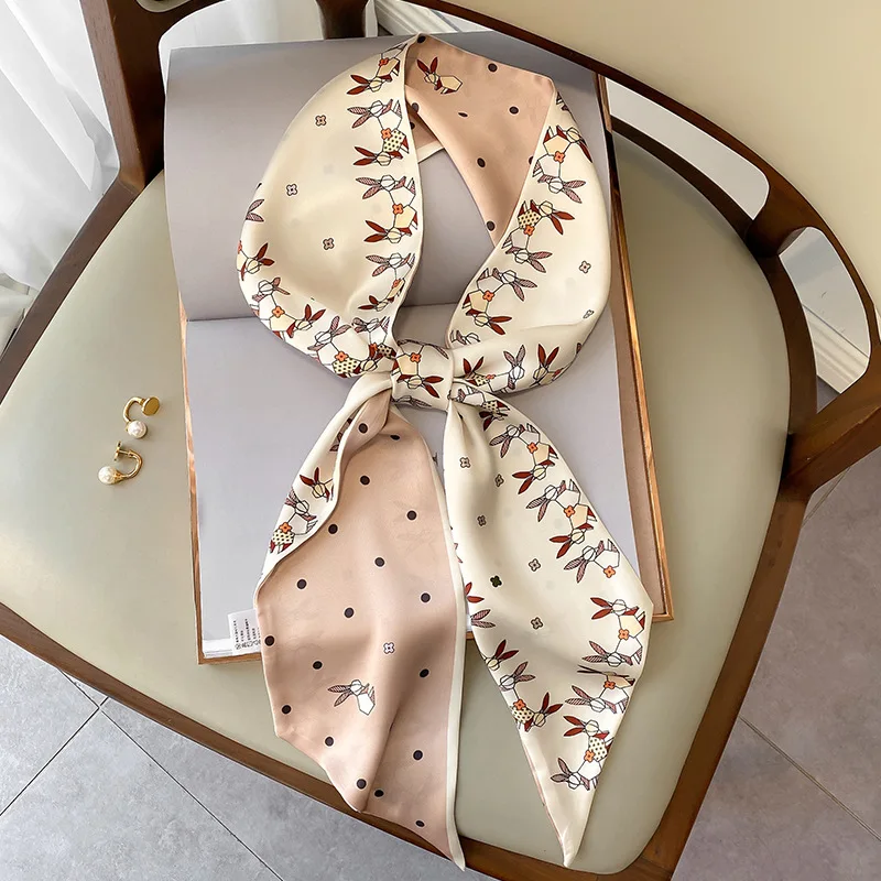 Luxury Design Silk Skinny Scarf Women Hair Band Neckerchief Long Neck Tie Foulard Female Print Bag Scarves Headband Ribbon