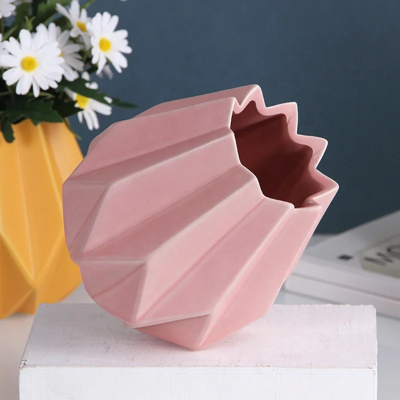 Nordic Interior table decoration Accessories Origami shape White Ceramic Vases For office Home Decor