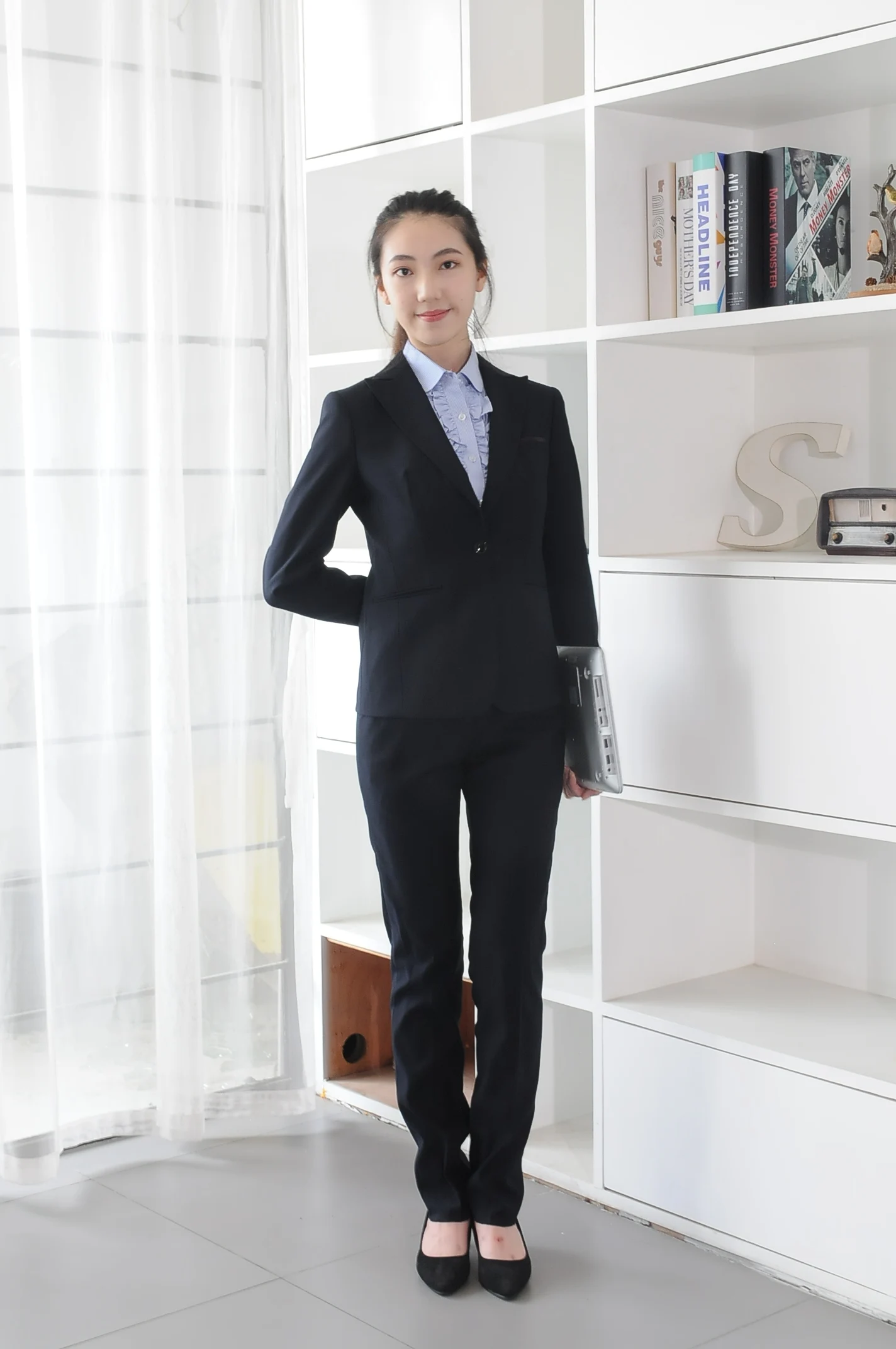2022 Black Elegant Sets Flight Attendant Tops And Pants Airport Uniforms Suits For Women