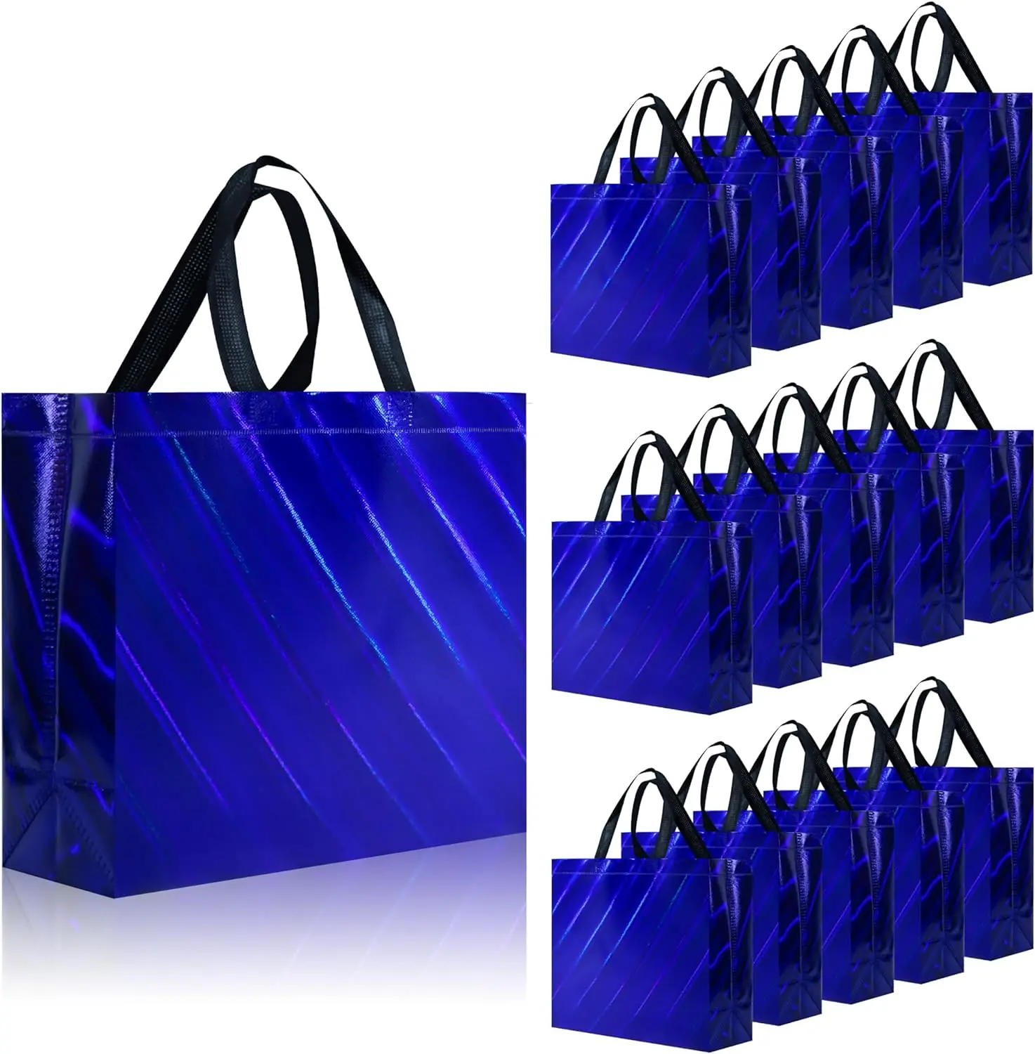 12.6x4.7x11 In 100gsm Unique Dazzling multi colors, Reusable Gift Bags Shiny Non-woven Holiday Goodie Bags with handles/