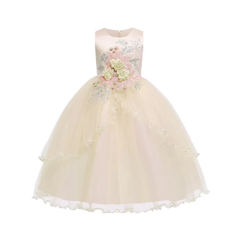 Лидер продаж, вечерние платья без рукавов с вышивкой и аппликацией для девочек