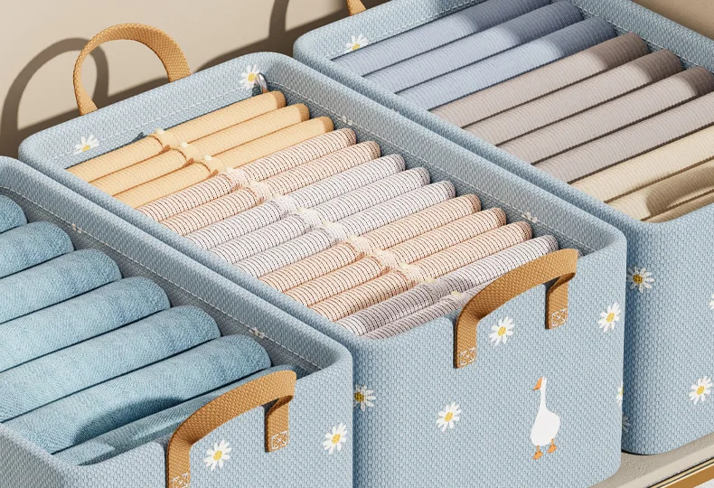 Bedroom Closet Blue Beige Nonwoven Baskets Storage Clothes Organization Wardrobe Drawer Underwear  Clothing Foldable Storage Box