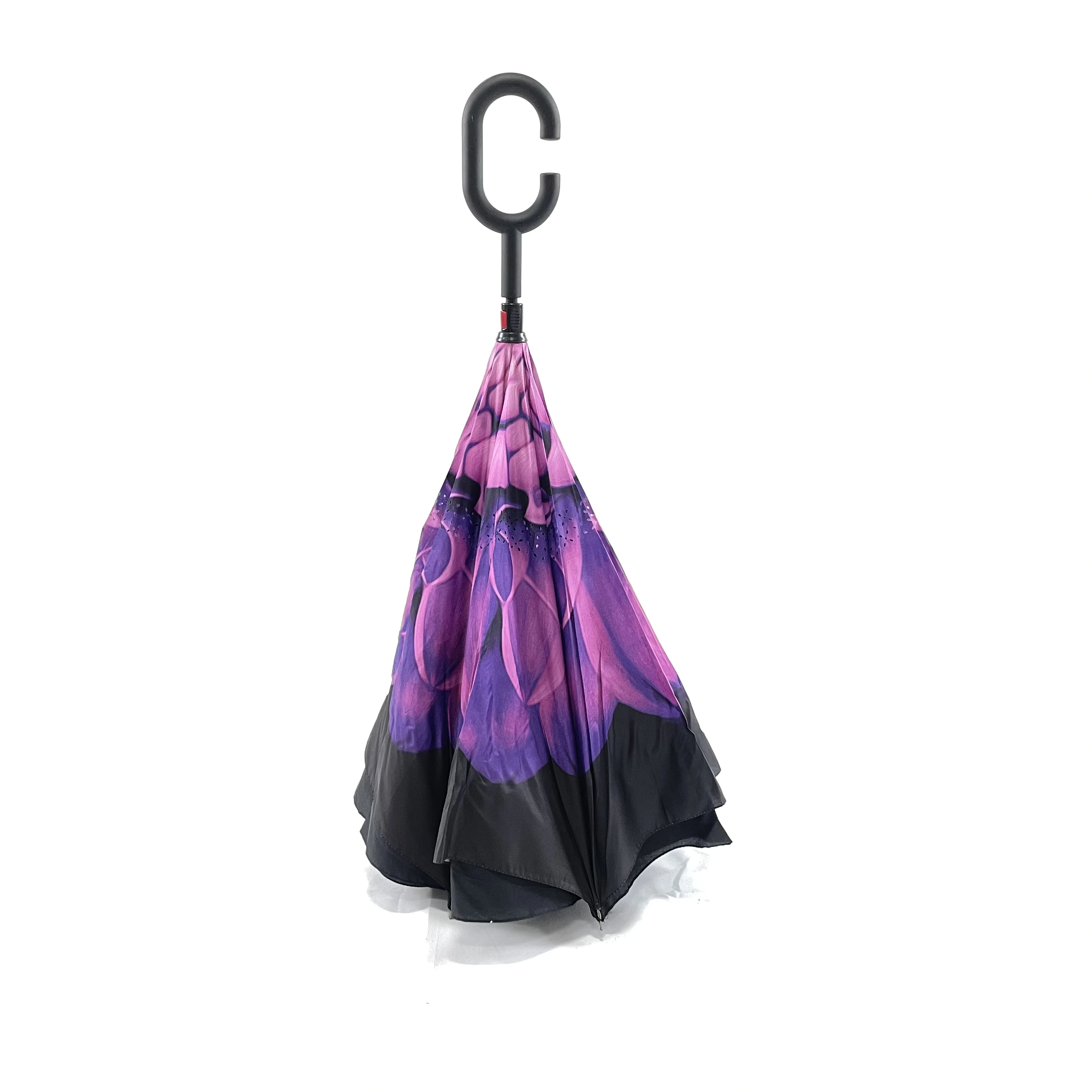 inverted umbrella with c-shaped handle Fabric Windproof inverted umbrella double layer reversible umbrella custom inverted