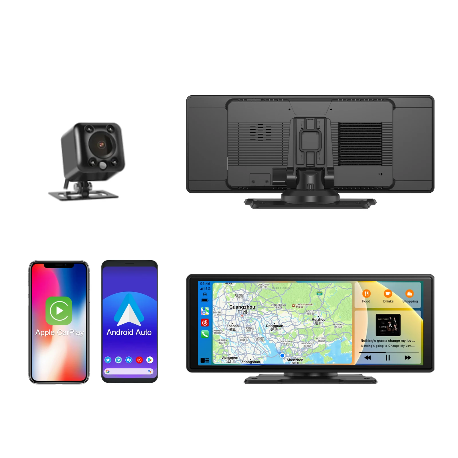ADINKAM Universal Portable 10.26 Inch Car Stereo Carplay Android Auto Car Stereo DVD Degree Rotation Player Car Radio