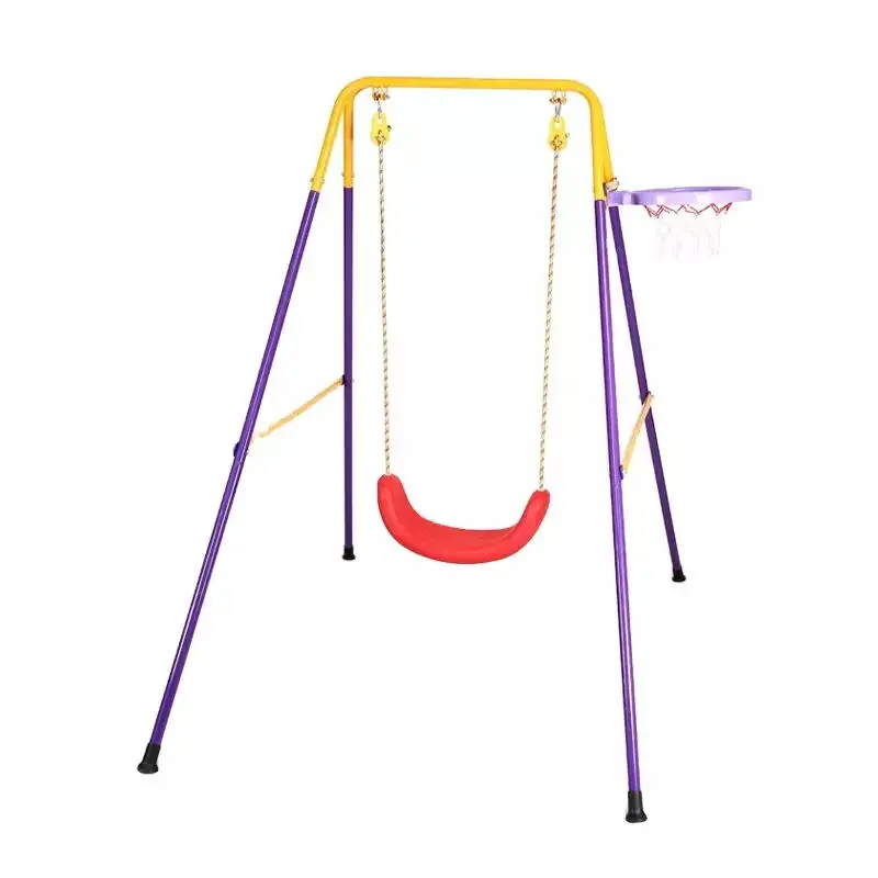 Kids stable iron swing single seat garden swing with basketball hoop for children