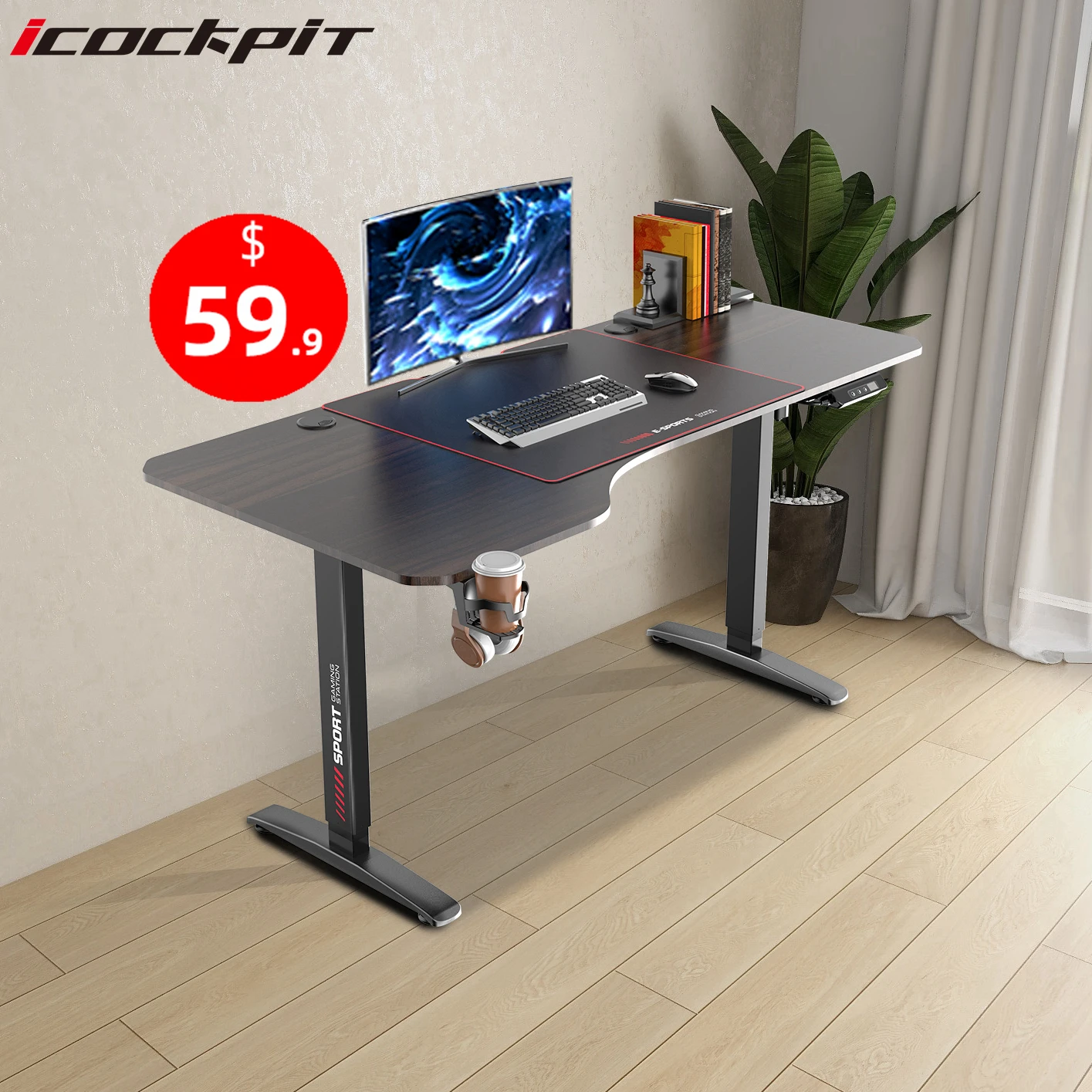 icockpit Stealth Wealth Home Office Furniture Computer Table Height Adjustable Stand Up Desk Electric Standing Table
