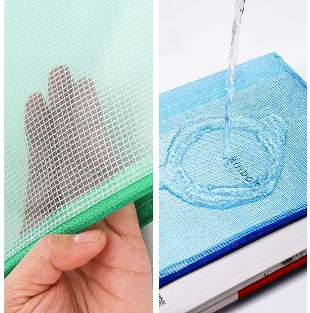 Mesh Zipper Pouch Document Bag Plastic Zip File Folders Letter Size A4 Size for School