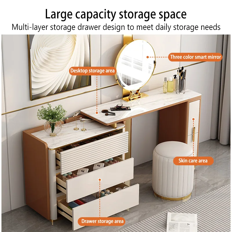 Simple Design Bedroom Furniture Vanity Dressing Table With LED Light Mirror