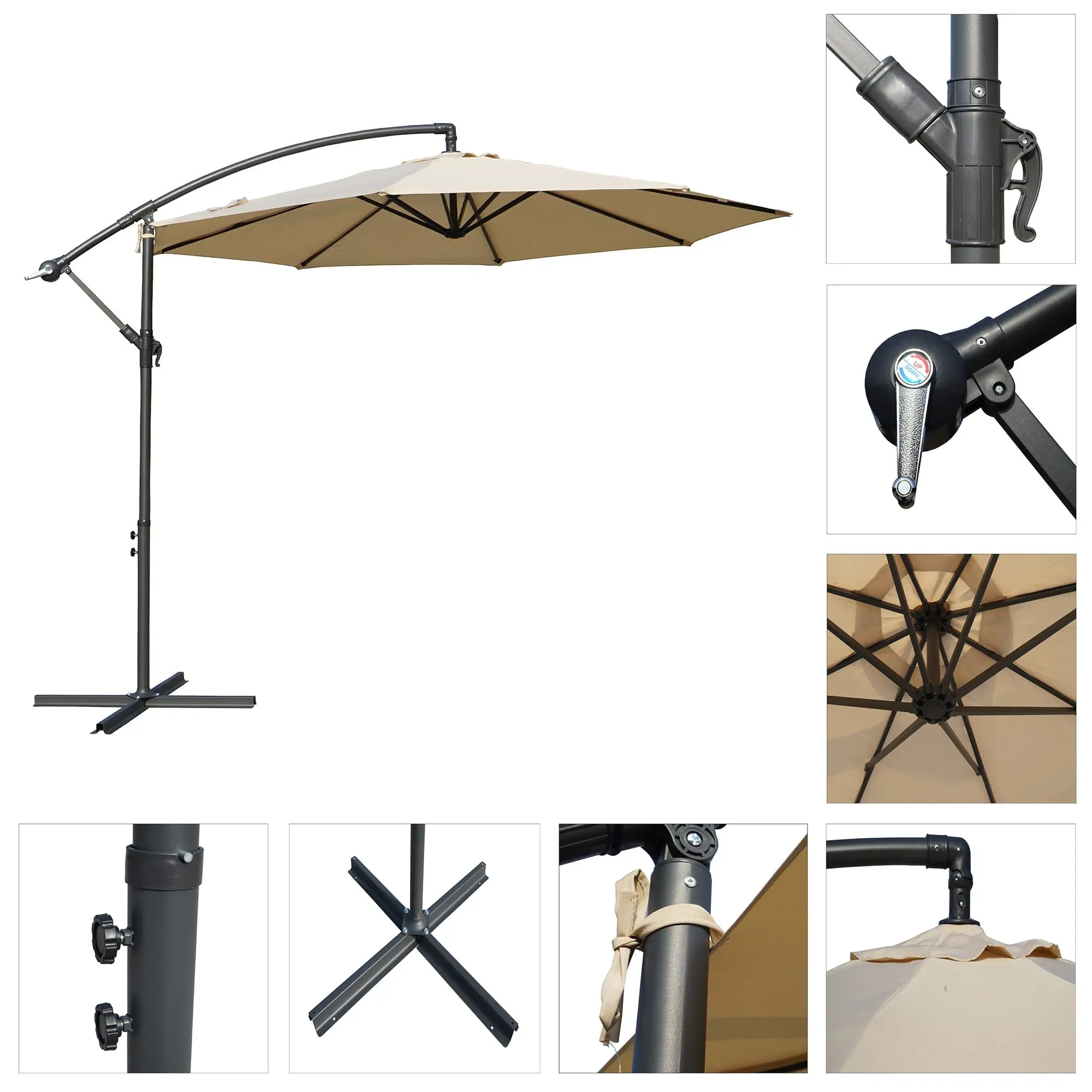 All Steel Hanging Duplex Roman Mist Garden Patio Umbrella Rain And Sun 2.7m Outdoor Parasol