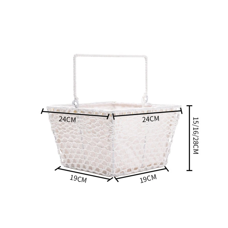 Custom Basket Woven Cotton Rope Iron Wire Storage Basket For Home