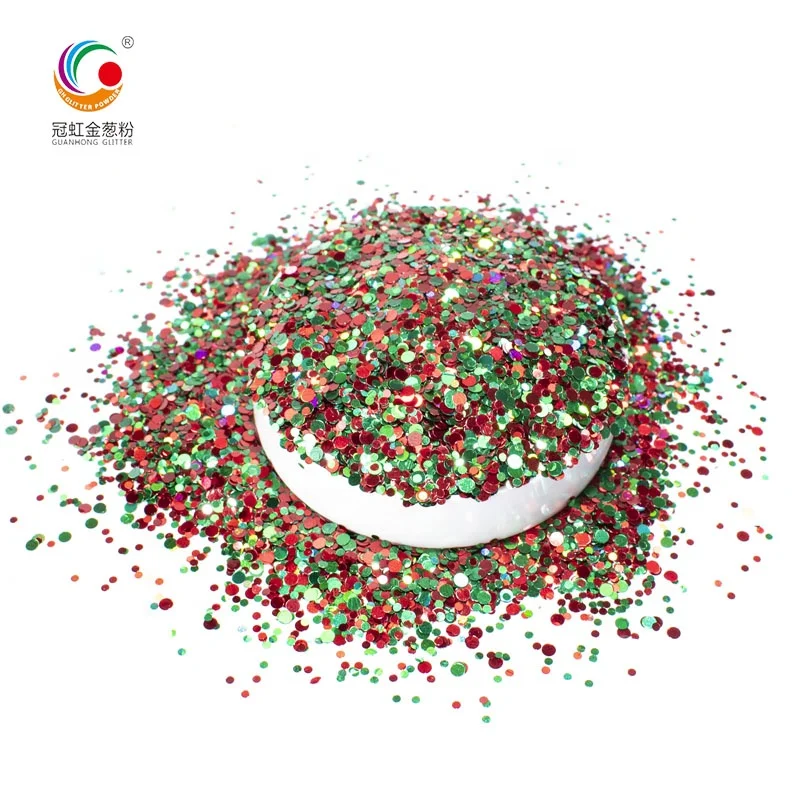 GH1986 Hot Selling Bulk PET Craft Chunky Glitter Mixed Sizes Round Holographic Phantom Laser Glitter Powder For Kids