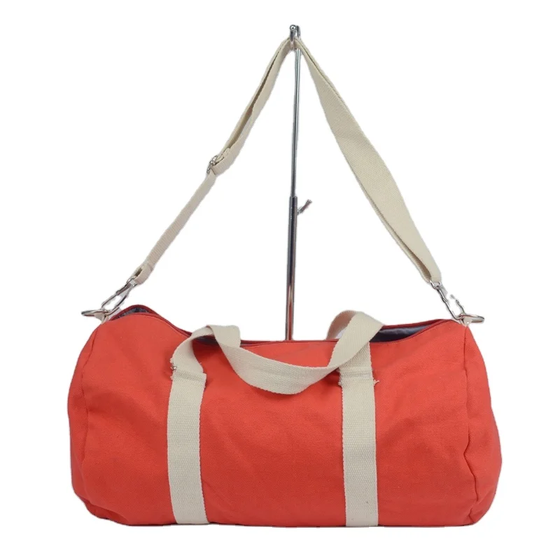 Cylindrical orange adjustable cross-body bag trip high quality canvas handbags duffel bag