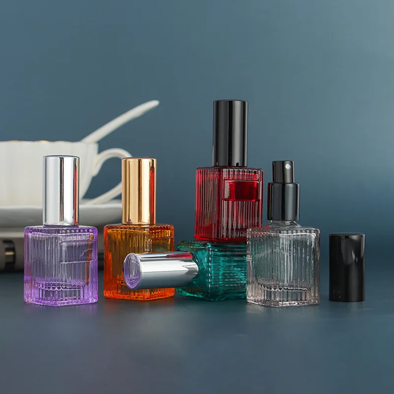 Luxury Stock Black Green Red Purple Stained Glass Square 10ml Perfume Spray Bottle