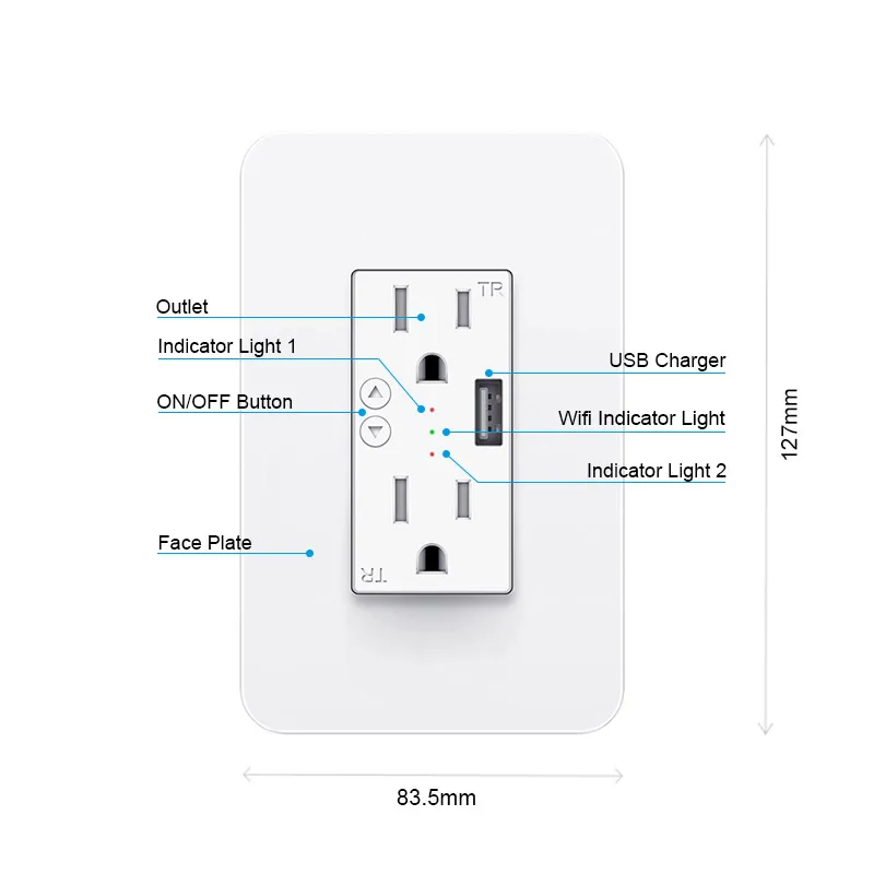 Recessed Furniture 115v US Receptacles Smart Plug Electrical Wall Power Socket Outlet with USB Port