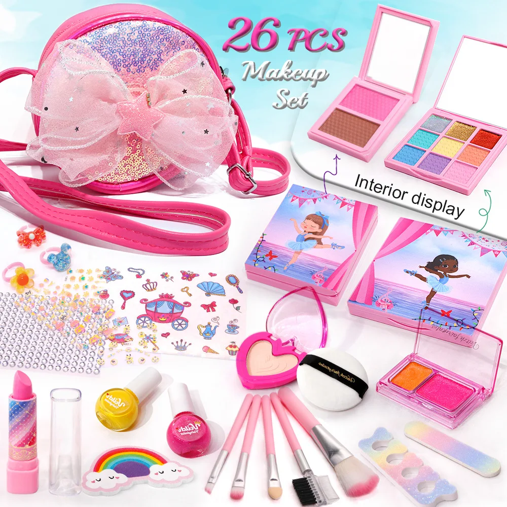 Kids Unicorn Makeup Toy Kit for Girls Washable Makeup Set Toy With Cartoon Bag Pretend Play Makeup Beauty Set Birthday Toys Gift