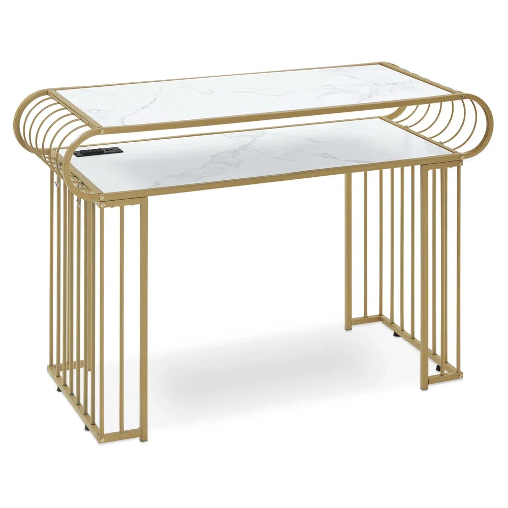 Docarelife Luxury Modern Smooth Clear Design White Gold Nail Salon Desk Professional Built-in Socket Manicure Nail Table