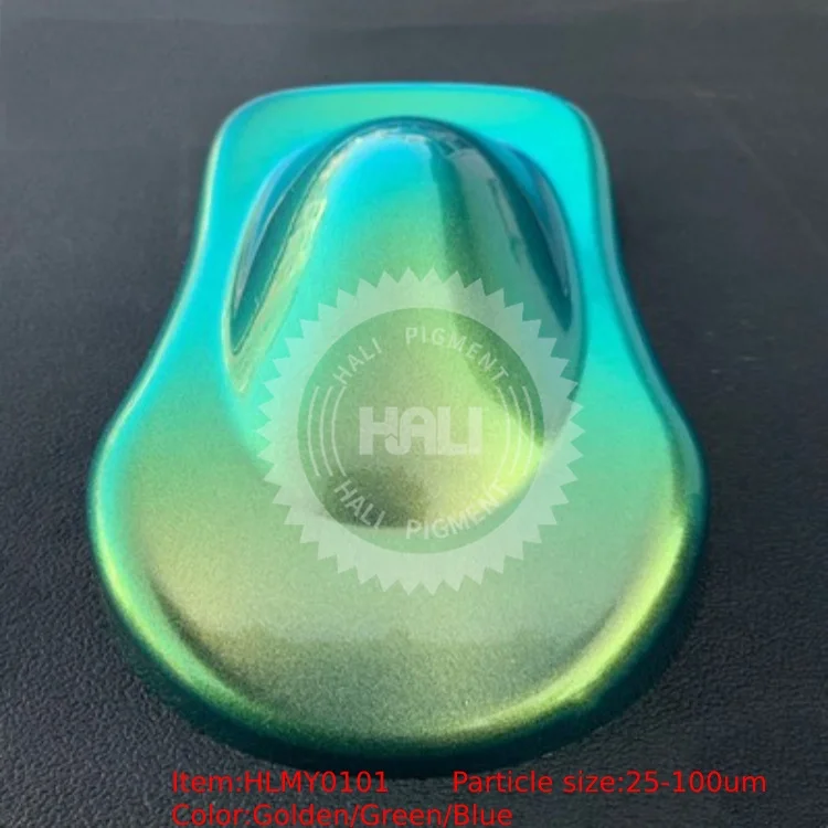 Chameleon pigment chrome pigment chameleon powder color shift mica pigment item:HLMY0109 color: green/gold/blue