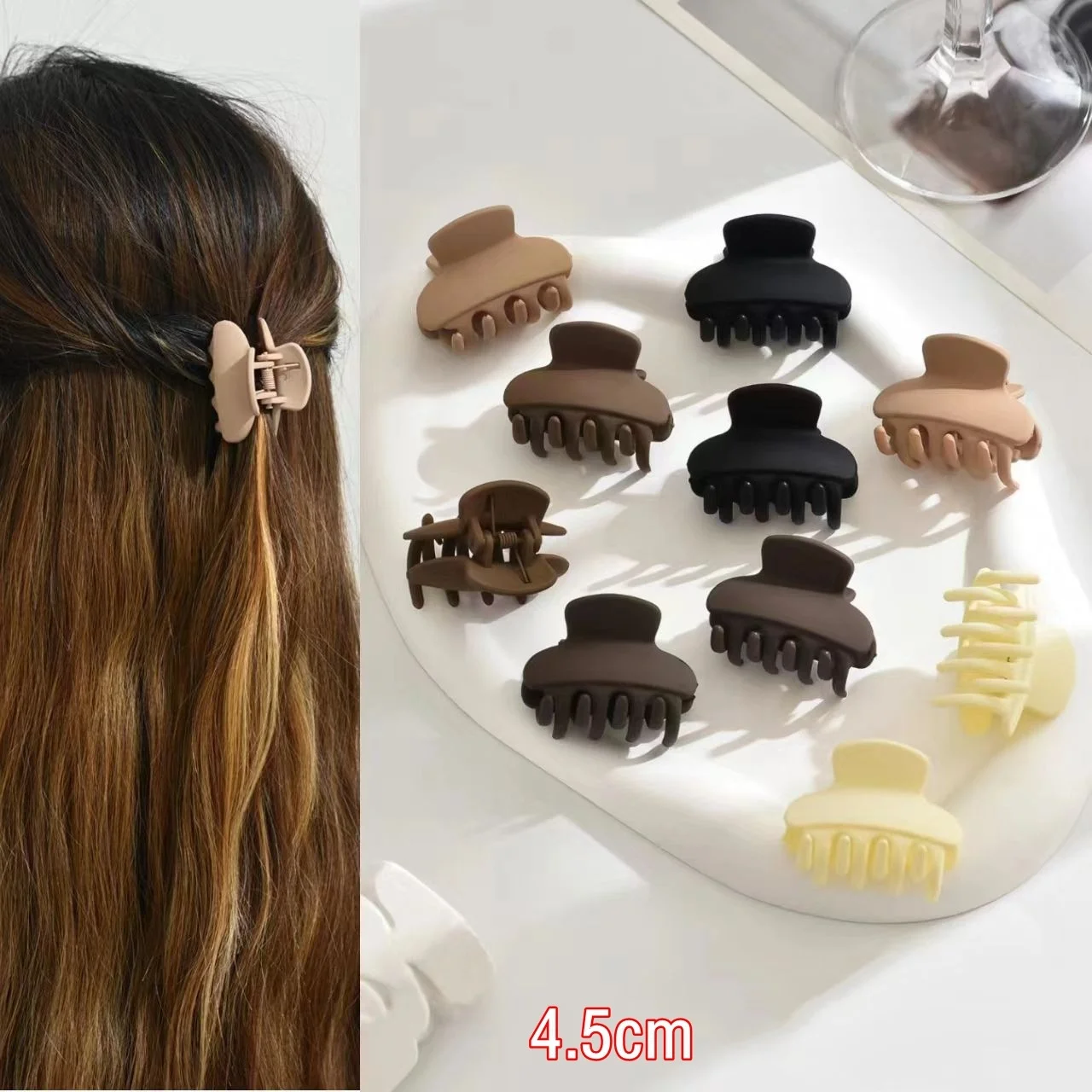 Wowei 4.5cm Solid Color Frosted Solid Color Plastic Puffy Mini Claw Clips Shark Clip for Women Girls Hair Accessories