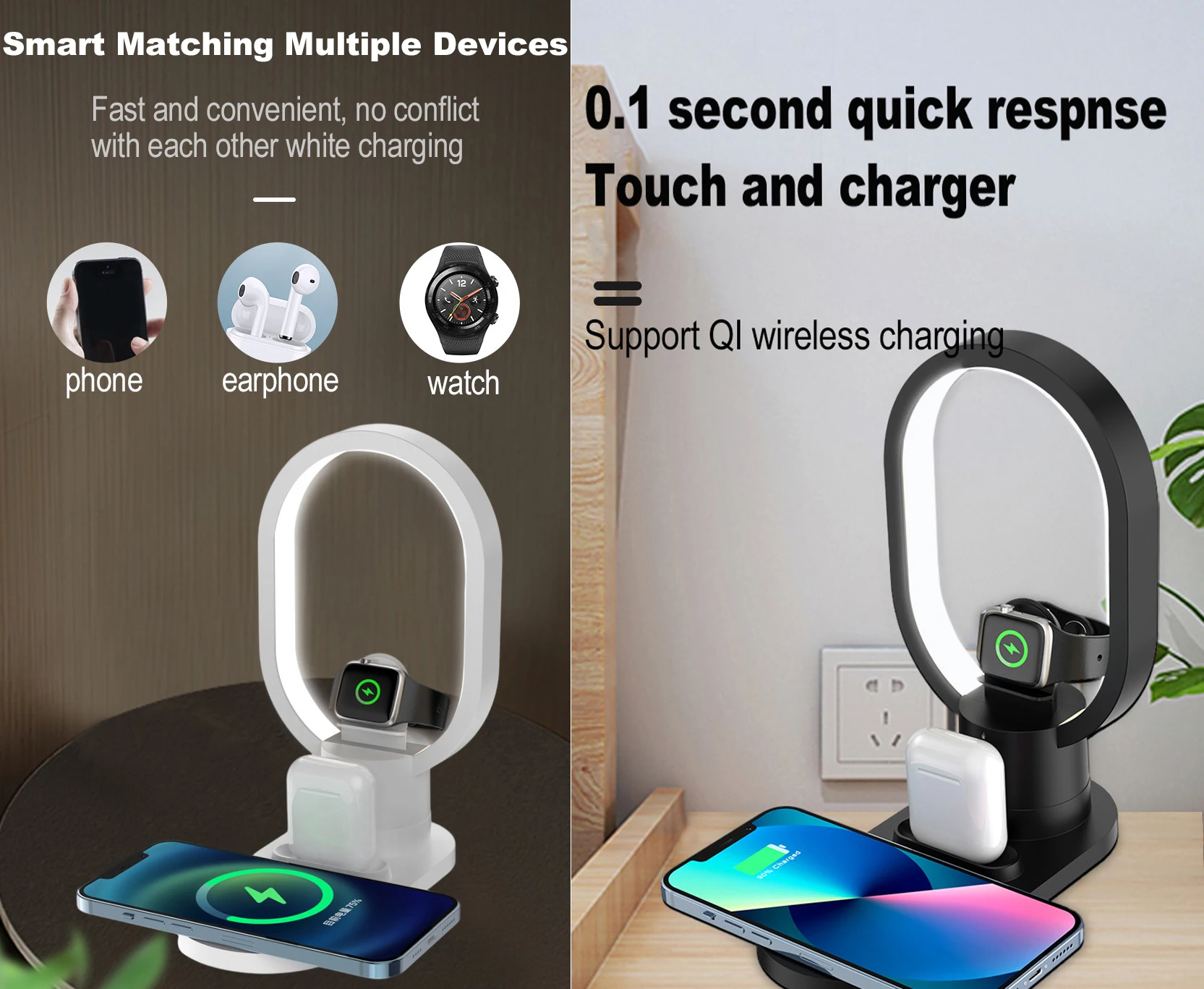 15W Bedside Lamp 4 in 1 Wireless Chargers Desk 2022 Wholesale Customized Lamp Wireless Charger Stand