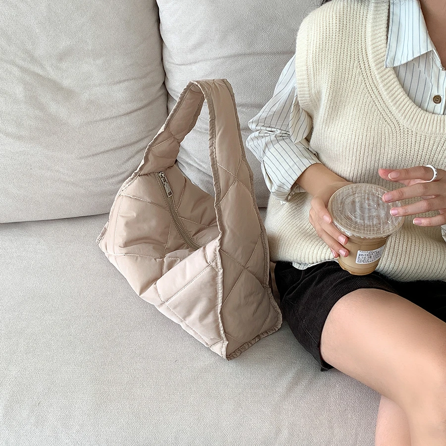 Factory Wholesale High Quality Cotton Tote Bag Nylon Handbag Expanded Olive Green Tote Bag Custom Puff Cotton Fabric Hand Bag