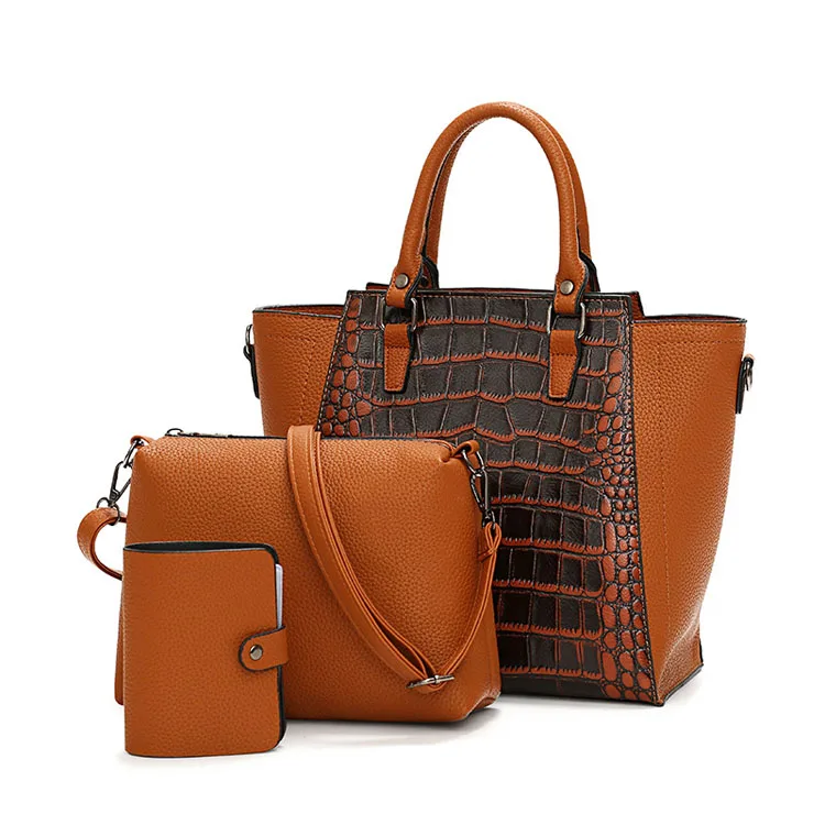 PU Women Bag 2020 Crocodile Pattern Mother Bag 3 Pcs Set Luxury Handbags For Women