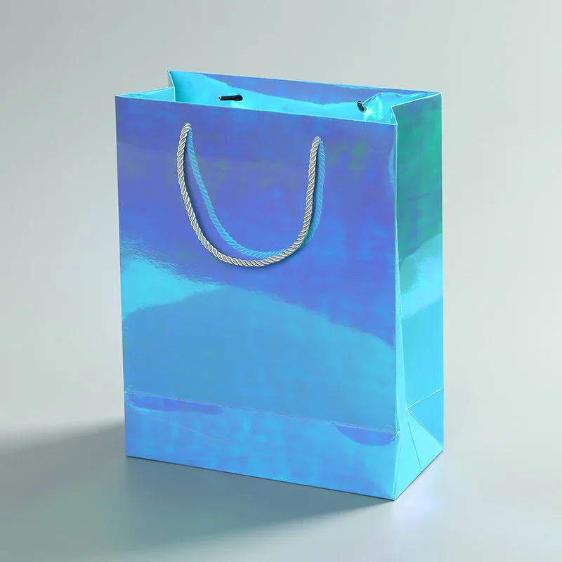 Waterproof Metallic Laminated Foil Shopping Bags Wholesale Custom Carrier Packing Gradient Luxury Paper Bag