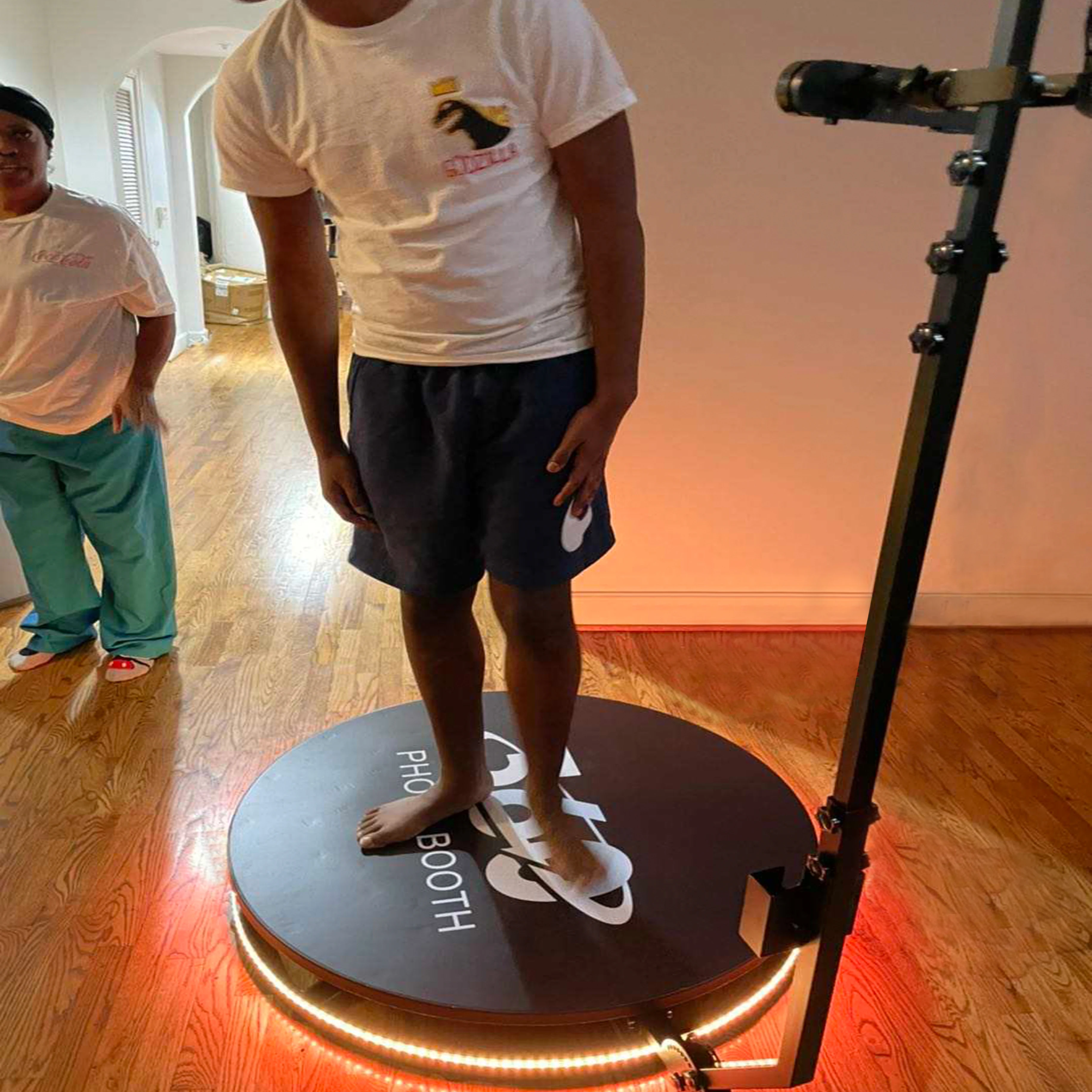 rgb slow motion rotating 360 photo booth with ipad and led lights long stand side tube rgb lamp strip