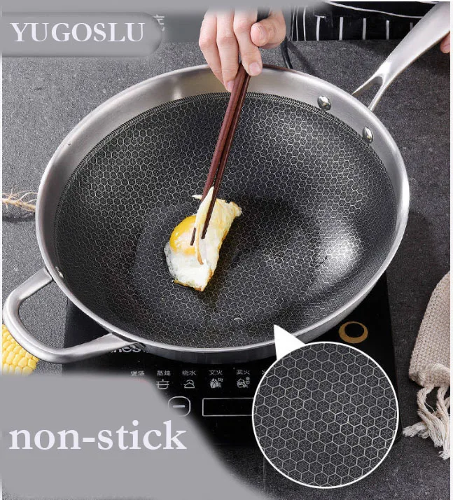 SUPER SEPTEMBE30-32CM 304 stainless steel non-stick coating round deep frying pan induction cooker egg fry pan