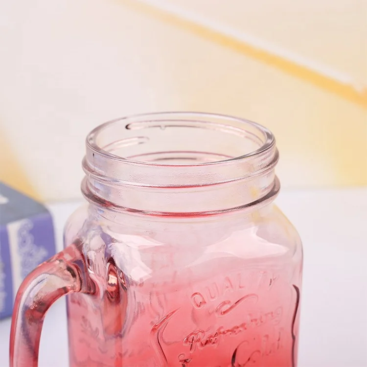 High Quality 16OZ Colored Glass Mason Jar With Handle and Lid for Drinking