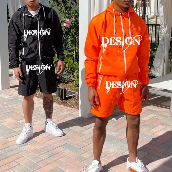 Custom Windbreaker Streetwear  2 Piece Shorts Jacket Tracksuit Nylon Reflective Zip Up Two Piece Windbreaker Tracksuit Men Sets