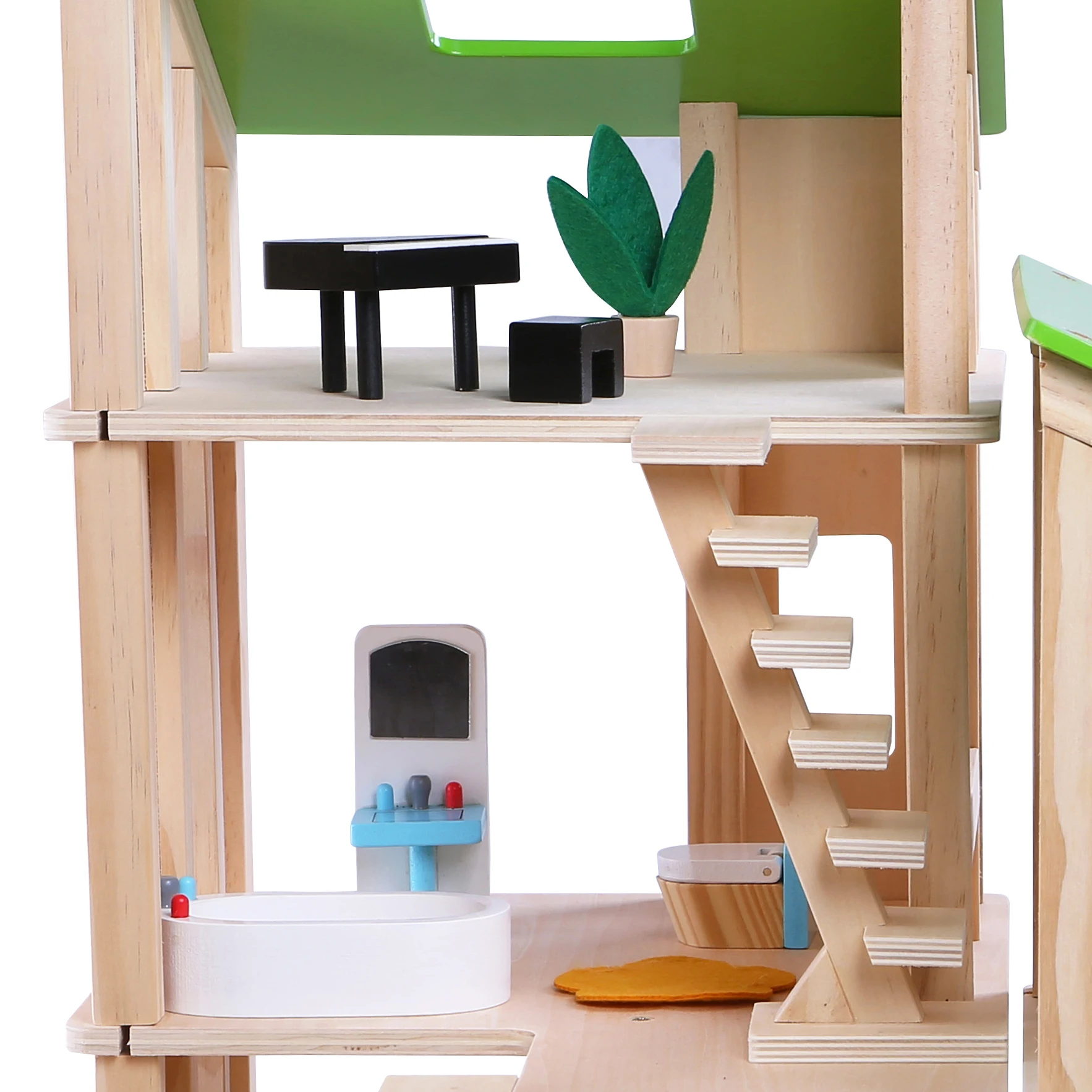 Montessori Toy Wooden Dollhouse Toys Three Tayers Wooden Modern Doll House for Toddler