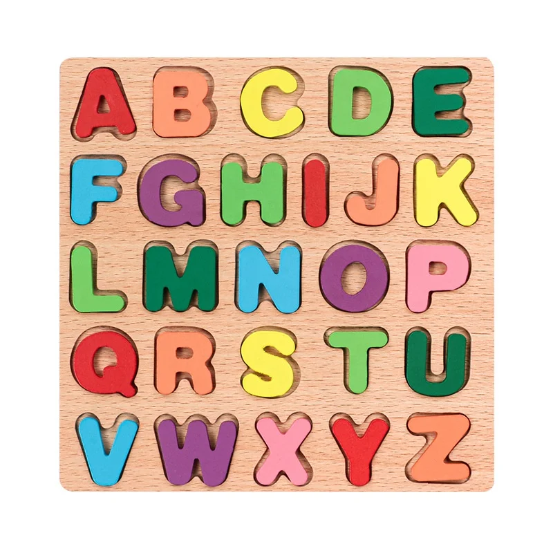 Educational Toys Wooden Puzzles Wood Montessori Learning Board Large Alphabet ABC Upper Case Letter and Number for Boys Girls