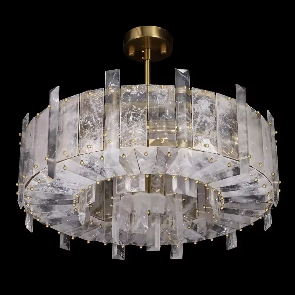 Modern Luxury Natural Stone Rocks Quartz Lights Round Living Room Bedroom Restaurant Crystal Chandelier