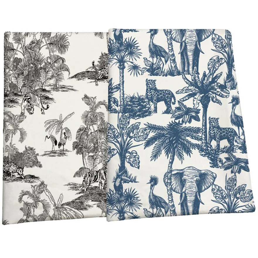 The factory outlet graphic tropical trees jungle animals 100% polyester fabric peach skin digital printed fabric for shorts wear