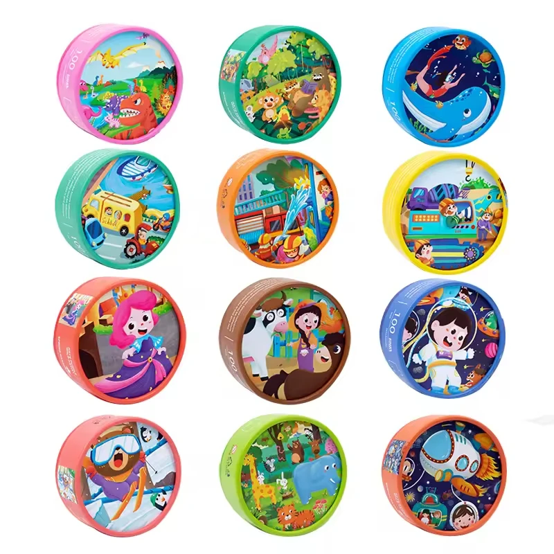 2024 New Product Paper Tube 100pcs Jigsaw Puzzle 12 Themes DIY Enlightenment Early Educational Baby Toys for Kids Boys & Girls